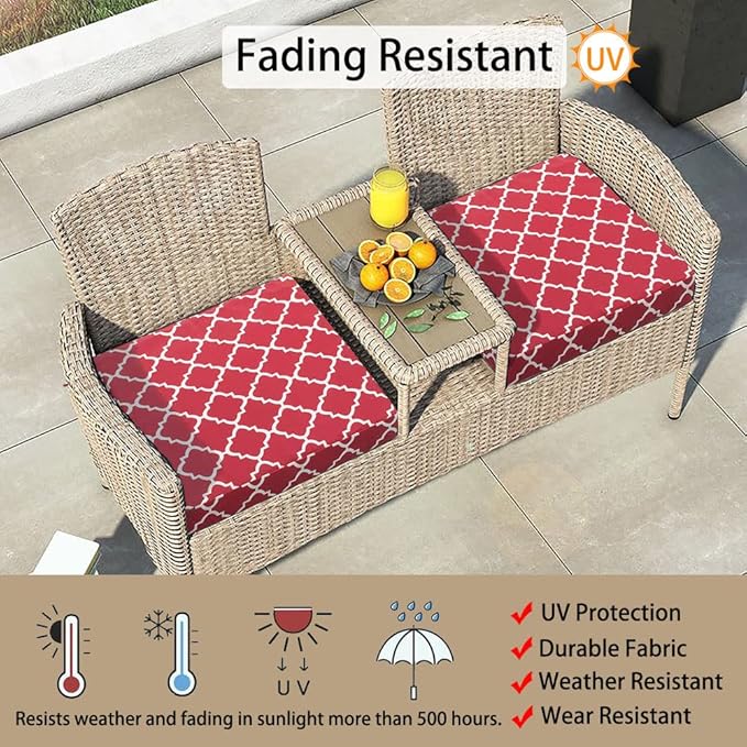 Magpie Fabrics Indoor Outdoor Patio Cushion Cover Replacement 2 Pack, Water Repellent Slipcover with Ties Decor for Garden Chair Seat Sofa Bench Wicker(Geometry Red, 22x20x4 Inch)