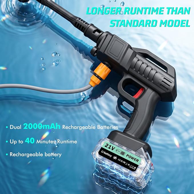Cordless Portable Washer, 1180 PSI Battery Operated Washer with 6-in-1 Nozzle, Battery, 16.4FT Elastic Hose, Handheld Washer, Lightweight Car Washer for Car, Garden, Patio & Floor Cleaning