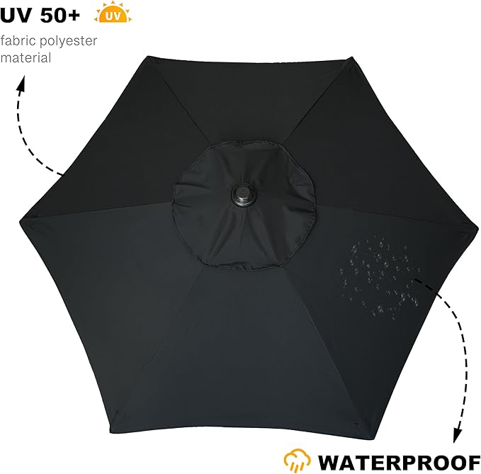 AMMSUN 6ft Patio Umbrella Outdoor Table Umbrellas with Push Button Tilt, UPF50+ Premium Steel Pole and Ribs for Deck, Lawn, Garden, Backyard & Pool (Black)