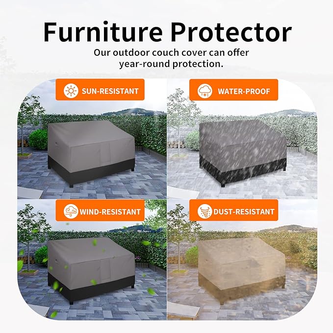 Easy-Going Waterproof Outdoor Loveseat Cover - Heavy Duty 2-Seater Patio Couch Cover, Windproof with Air Vent (58Wx32.5Dx31H inch, Gray/Black)