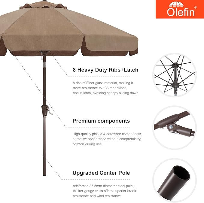 MASTERCANOPY 9ft Olefin Valance Patio Umbrella with Tilt Crank, 5-Year-Non-Fading Canopy & 8 Fiberglass Ribs for Deck, Patio, and Garden, Medium Grey