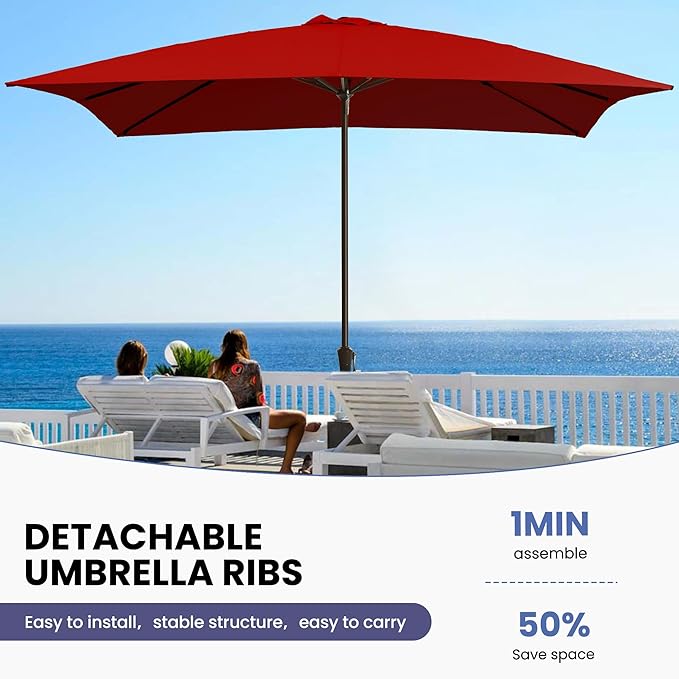 Ayge 8x10FT Large Rectangular Patio Umbrella Outdoor Table Umbrella w/Crank Rectangle Market Umbrella UV Protection for Garden, Deck,Lawn,Yard & Pool, Red