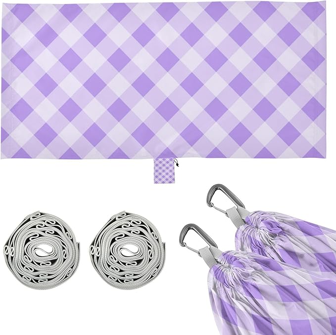 Purple and White Checkered 330lb Capacity Camping Hammock with Tree Straps Hanging Hammock for Outside Patio Garden hamacas para Deck