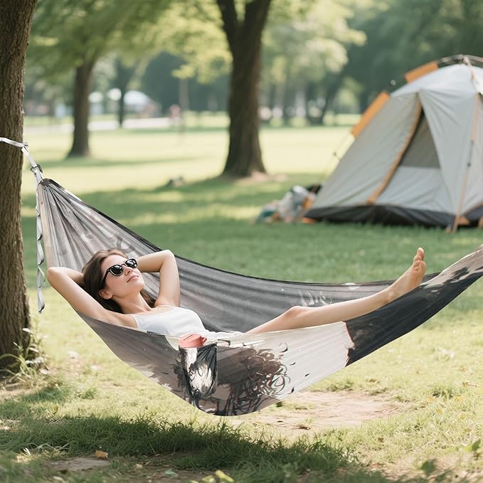 Gothic Anime Skulls Girl Outdoor Hammocks Foldable Backyard Hammock for Patio Backyard Lounge Base