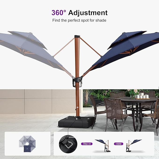 PURPLE LEAF 10ft Patio Umbrella Outdoor Round Umbrellas Large Cantilever Umbrella Windproof Offset Umbrellas Heavy Duty Sun Umbrella for Garden Deck Pool Patio, Navy Blue