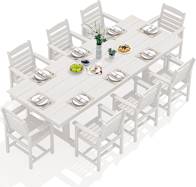 SERWALL Outdoor Dining Chairs Set of 2, All-Weather HDPE Patio Chair with 19.7" Widened Seat, for Backyard, Garden, White