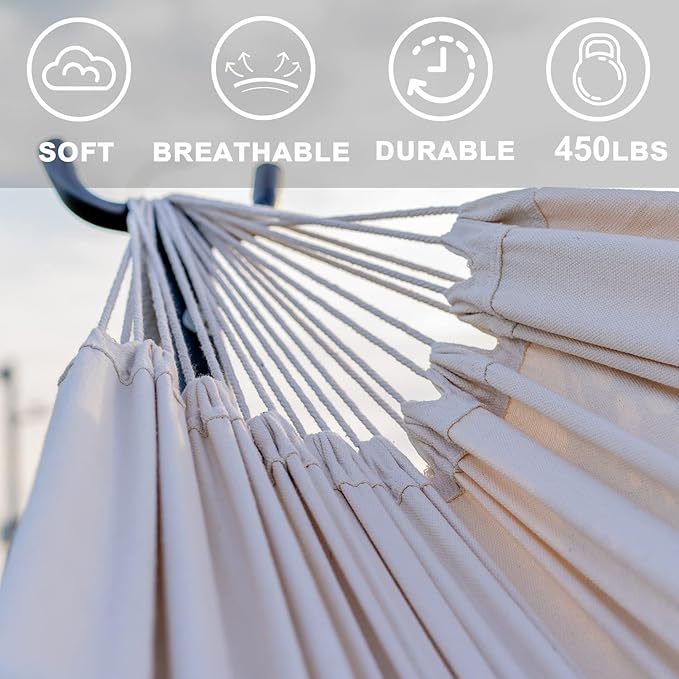 Double Hammock with 9FT Space Saving Steel Stand Includes Portable Carrying Case, 450 Pounds Capacity,Natural (HS-COMBY09W-VC)