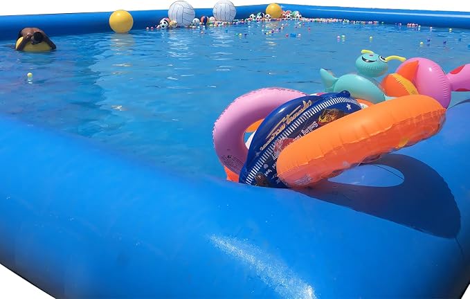 INTBUYING Inflatable Water Pool 23x23x1.8ft PVC Inflatable Swimming Pool for Play Water Walking Ball Wading Pool with 800W Blower for Family Summer Outdoor Garden Water Play