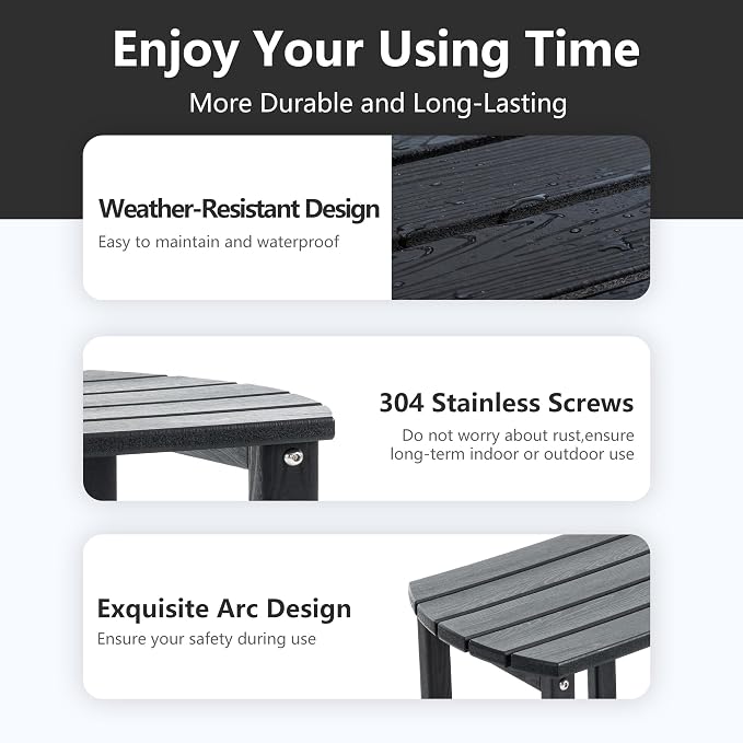 Adirondack Small Outdoor Side Table - Weatherproof HDPE Patio End Table with 2-Tier Storage for Firepit, Balcony, Garden, Poolside or Bathroom (Dark Black, Set of 1)