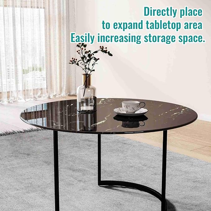 30 Inch Round Black Marble Glass Table Top, 8mm Thick Tempered Glass Tabletop for Dining Tables, Coffee Tables, Patio Tables