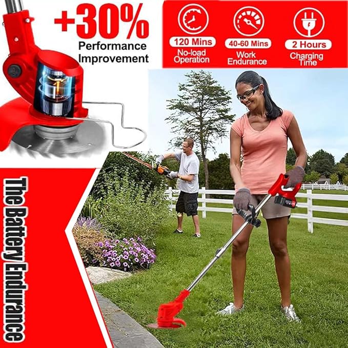 Grass Edger Cordless-Gjpwyfdc Battery Weed Wacker with Charger,21v Weed Eater Battery Powered Lightweight Brush Cutter