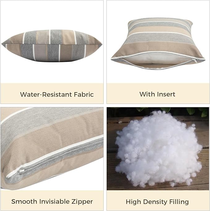 FUNHOME Outdoor Throw Pillows 18x18 inch,Decorative Throw Pillow with Insert Set of 2,Water Resistant Pillow for Patio Furniture Sofa Couch Chair(Gray Stripe)