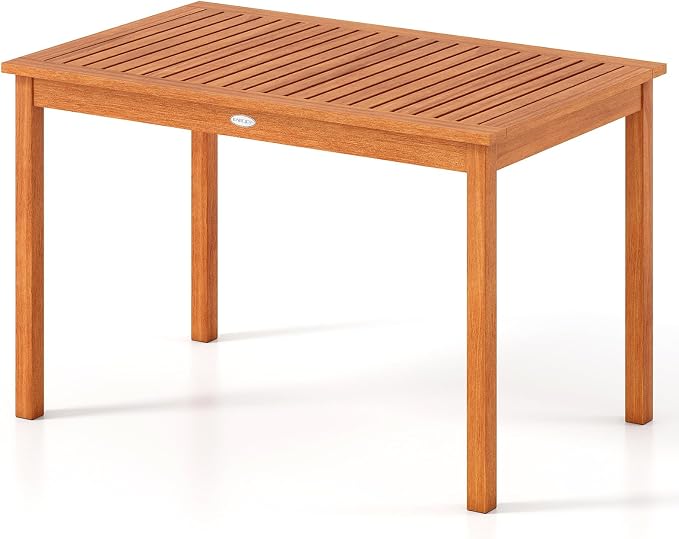 Tangkula 48 Inches Wood Outdoor Dining Table for 4-6 People, Rectangular Patio Table with Slatted Tabletop, Outside Dining Furniture for Lawn, Garden and Backyard