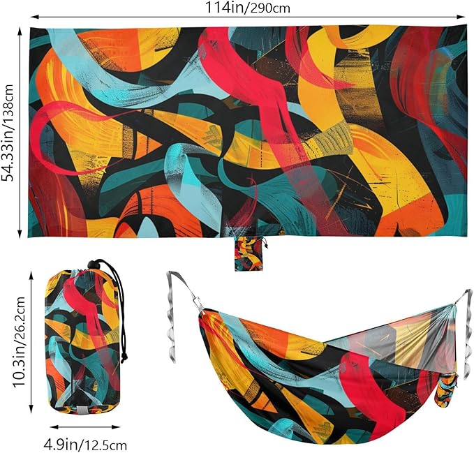 Abstract Color Irregular Lines 330lb Capacity Hammocks with Tree Straps Rope Hammock for Camping Travel Accessories Base para poner hamaca