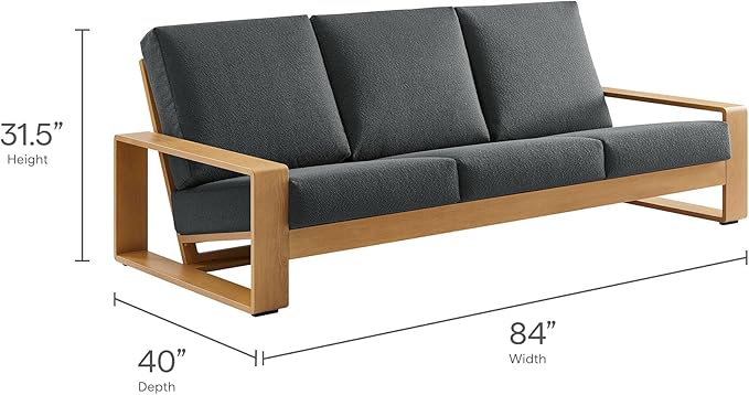 Modway Lirienne Aluminum Faux Wood 4-Piece Outdoor Furniture Set in Charcoal Natural – Patio Conversation Set with 3-Seater Sofa, 2 Armchairs & Coffee Table