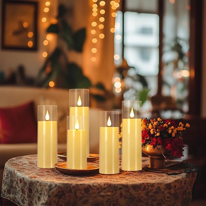 Enpornk Set of 24 Flameless Led Battery Opeated (D2.2'' x H5''6''7'') Realistic Moving Wick Candles with 10-Key Remotes and Cycling 24 Hours Timer
