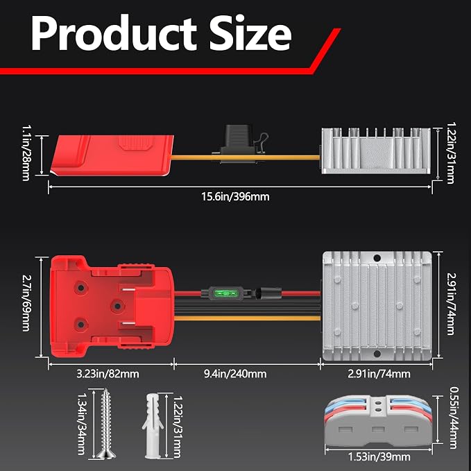 Upgraded 18V to 12V Step Down Power Aadpter Works with Milwaukee 18V Battery, DC 18V to DC 12V 20A 240W Power Wheel Converter, Buck Boost Voltage Regulator with Low Voltage Protection and Fuse