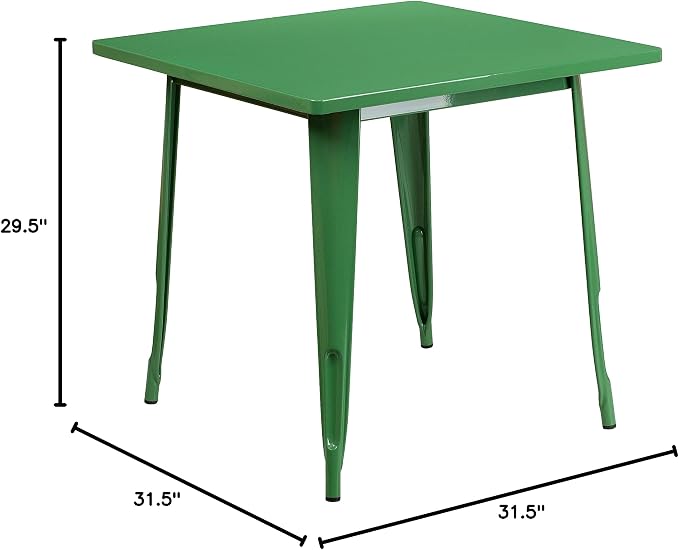 BizChair Commercial Grade 31.5" Square Green Metal Indoor-Outdoor Table