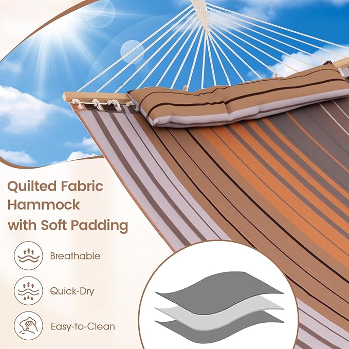 Giantex Hammock Swing Camping Hammock for Stand with Spreader Bar, Detachable Pillow, Hand Woven Cotton Ropes, Outdoor Hammocks for Patio, Backyard, Poolside(Hammock Without Stand) (Coffee)