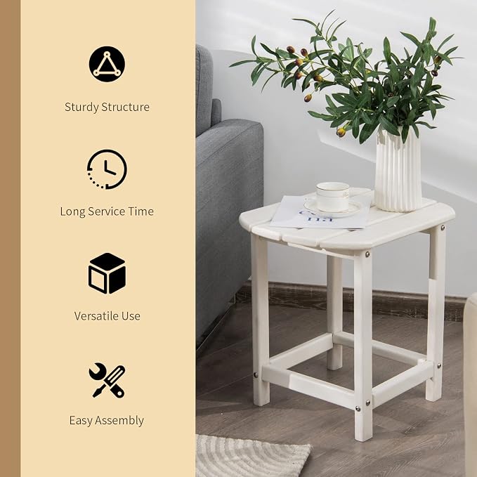 Giantex Side Table Outdoor Small Patio Table 18” Adirondack Table, Weather Resistant End Tables, Outside Square Tea Table for Patio, Backyard, Poolside, Garden, Balcony (1, White)