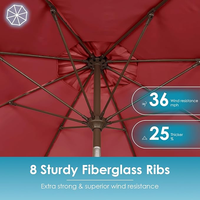 GREENVINES 9-FT-Patio-Umbrella | Outdoor-Table-Umbrellas | 8 Sturdy Fiberglass Ribs | Push Button Tilt & Crank | Waterproof | Market Umbrella | for Pool Backyard Garden Deck | Red
