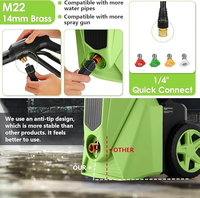 Pressure Washer 5000 PSI,2.8 GPM Power Washer with Foam Cannon,Portable Cleaner with 33ft Hose Reel,4 Nozzle Tips,and Soap Bottle for Cars/Home/Driveways/Patios/Decks/Fences,Green