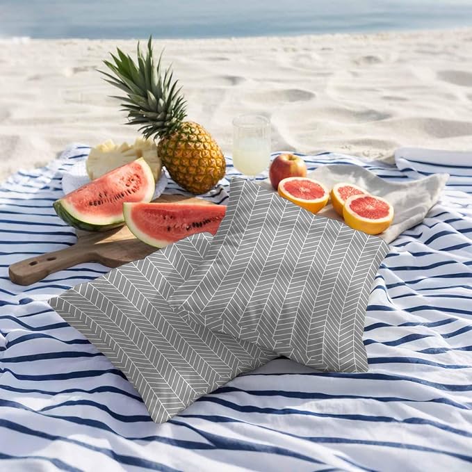 Outdoor Waterproof Throw Pillow Covers Set of 2 Grey Chevron Stripes Pillowcases 24x24 Inches Modern Geometric Texture Decorative Pillows Cushion Case Patio Pillows for Couch Bed Chair Garden