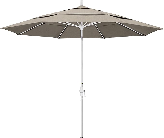 California Umbrella 11' Round Crank Lift, Collar Tilt, Aluminum Pole, Fiberglass Rib Patio Umbrella, White Finish