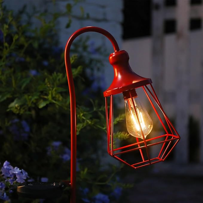 2 Pack Solar Pathway Lights Outdoor Waterproof Solar Powered Metal Path Lighting for Garden Backyard Landscape Lighting, Decor Lights Gift for Women, Red
