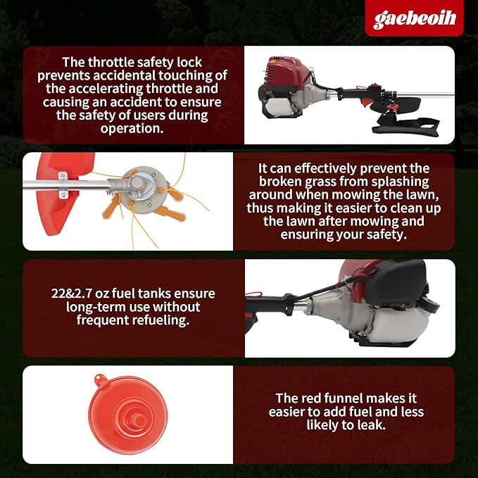 35.8CC Gas Weed Wacker, 2-Stroke String Trimmer/Edger Single Cylinder Air Cooled Engine Multi Purpose Gas Powered Weed Trimmer with Straight Shaft Lawnmower Strings for Home Lawn Tea Garden