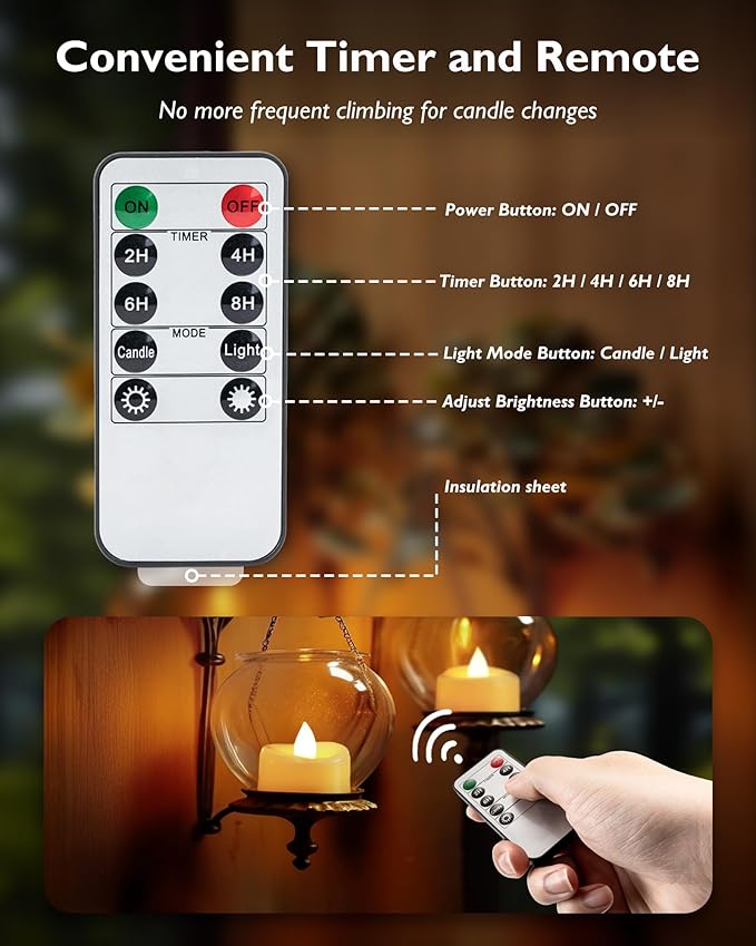 merrynights Remote Candles, 12 Pack Flameless Tea Lights Candle Battery Operated, 400+Hours LED Tea Lights with Remote, Timer Battery Votive Candle for Holidays Wedding Home