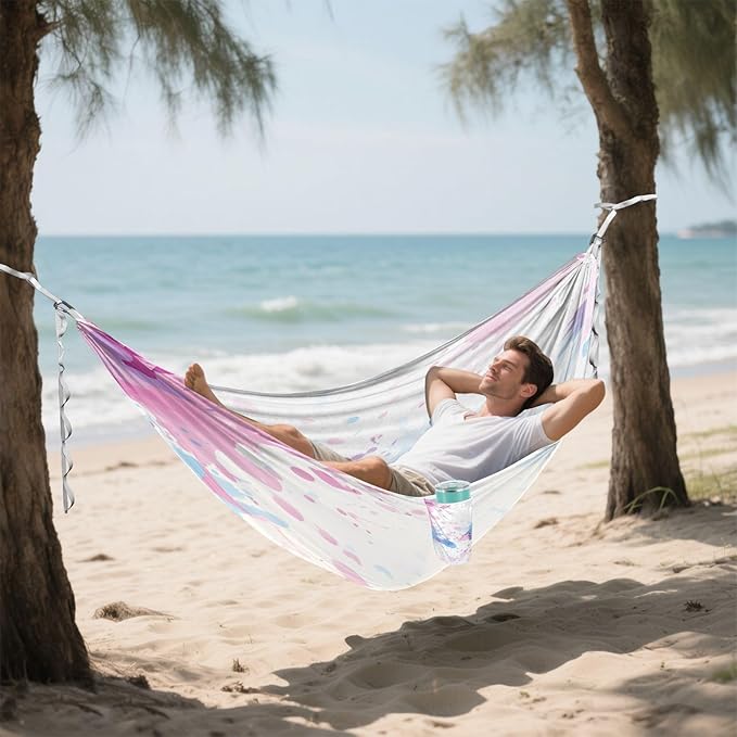 Qilmy Pattern Camping Hammock Single – 330 lbs Capacity, Lightweight with Tree Straps & Carabiners, Portable for Hiking, Travel, Backpacking