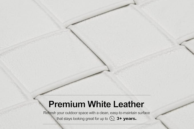 PURPLE LEAF Patio Furniture Set Ottoman Outdoor Sectional Sofa Patio Conversation Set with Olefin-Blend Fabric and Modern PU Leather Base, Patio Couch for Porch, Balcony, Garden, White