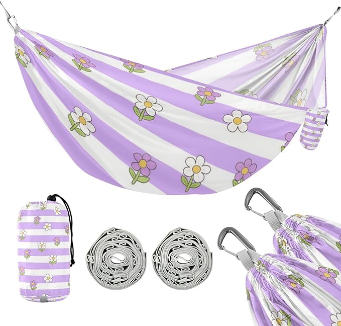 Purple and White Striped Flowers 330lb Capacity Hammocks with Hanging Ropree Hammock for Outside Beach Patio Garden hamacas para Deck