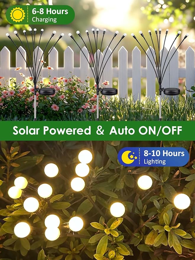 2026 Upgraded Solar Lights Outdoor, 4 Pack Solar Garden Lights with 2 Modes, Firefly Lights Outdoor Waterproof, Sway by Wind, Twinkle Firefly Light for Yard Patio Path Garden Decoration (Warm White)