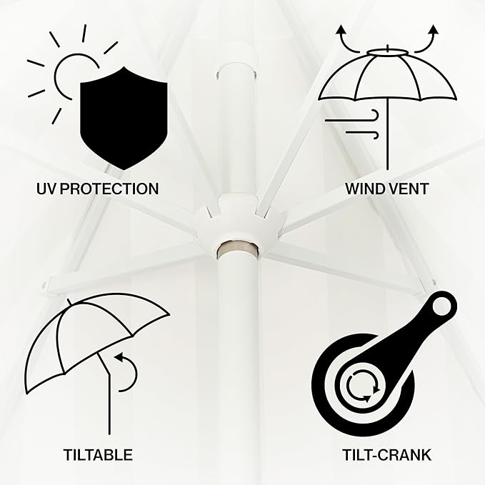 Eyely BMU1001 Halden 9 ft. Classic Cottage Tassel Market Patio Umbrella with Auto-Tilt, Crank