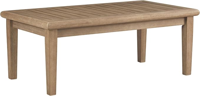 Signature Design by Ashley Gerianne Outdoor Eucalyptus Wood Rectangular Coffee Table, Beige - 50 x 26 x 19 inches, Weather Resistant