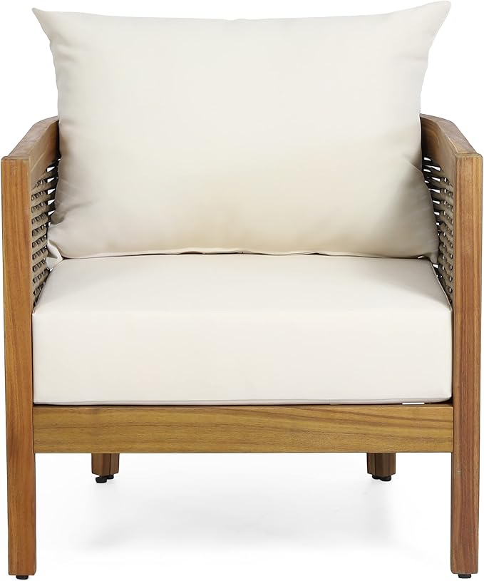 CHRISTOPHER KNIGHT HOME Burchett Outdoor 4pc Chat Set - Acacia Wood and Wicker - Teak/Mixed Brown/Beige