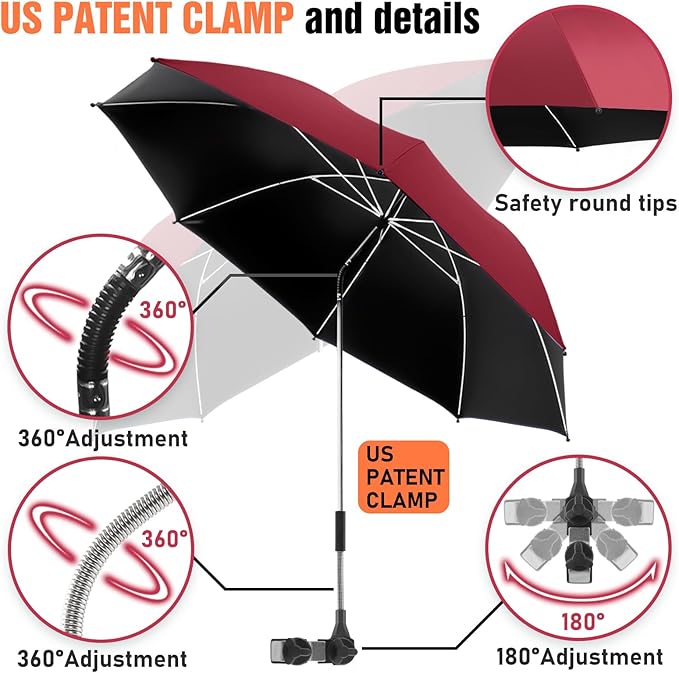 Beach Umbrella, 360 ° Chair Umbrella with Clamp, UPF50+ Shade for Beach, Sand, Patio, Yard (Not Includ Chair)