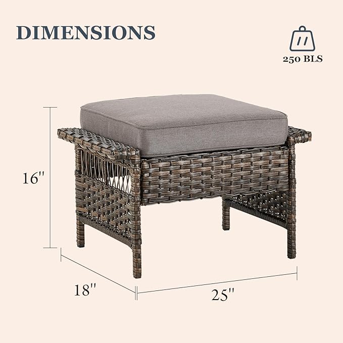 Patio Furniture Set Wicker Swivel Glider Chairs PE Rattan Sofa Ottomans with Grey Cushions Patio Coffee Table and Side Table Brown Wicker Patio Conversation Set 7pcs for Patio