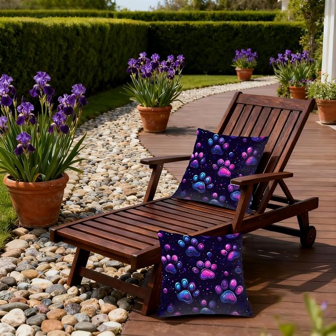 20x20 Inch Outdoor Pillow Covers Set of 2 Waterproof Throw Pillow Covers Decorative Couch Cushion Covers Neon Glowing Cat Paw Square Pillowcases Protectors for Patio Garden Sofa