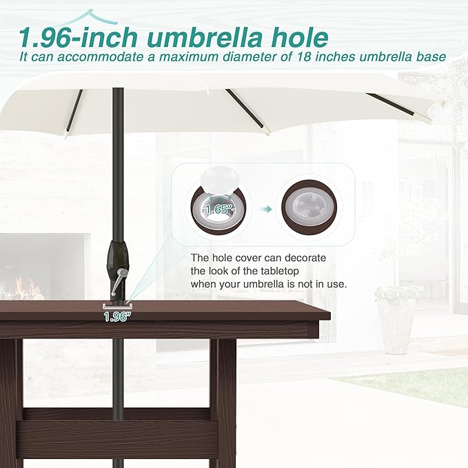 5 Piece Patio Dining Set, 35" Square HDPS Weather Resistant Outdoor Table & 4 Patio Chairs Set with 1.96" Umbrella Hole, Heavy Duty for Small Space Backyard Balcony, Dark Brown