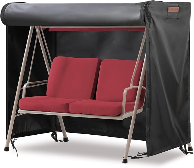 Outdoor Swing Covers for Patio Swing 2 Seater, 65" L x 50" D x 66" H, 2 Seat Swing Cover Waterproof, Porch Patio Swing Canopy Cover, Windproof UV Resistant All Weather Protector - Black