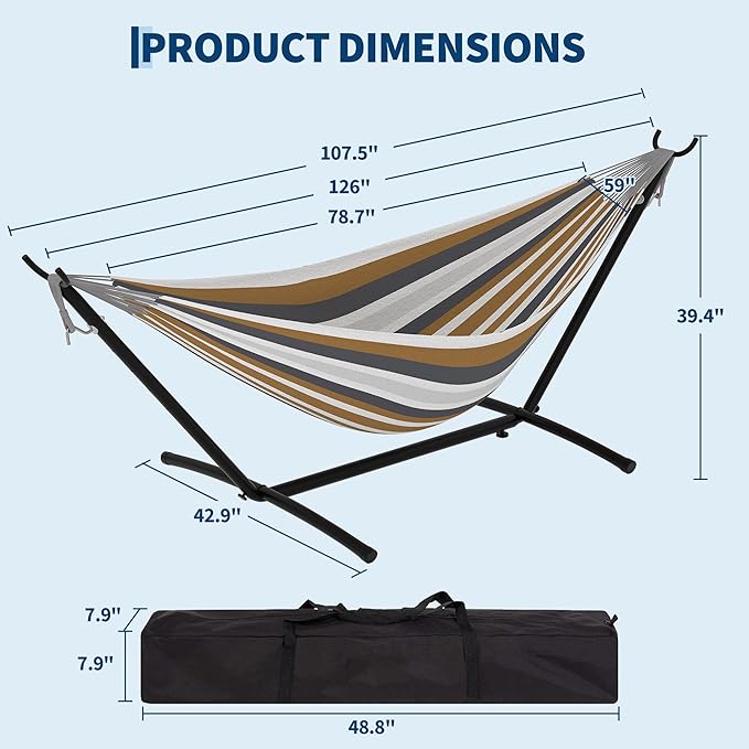 Double Hammocks with Stand for Outside, Portable Space Saving Heavy-Duty Steel Stand for Indoor Outdoor Patio with Carrying Bag, 450 lbs Capacity