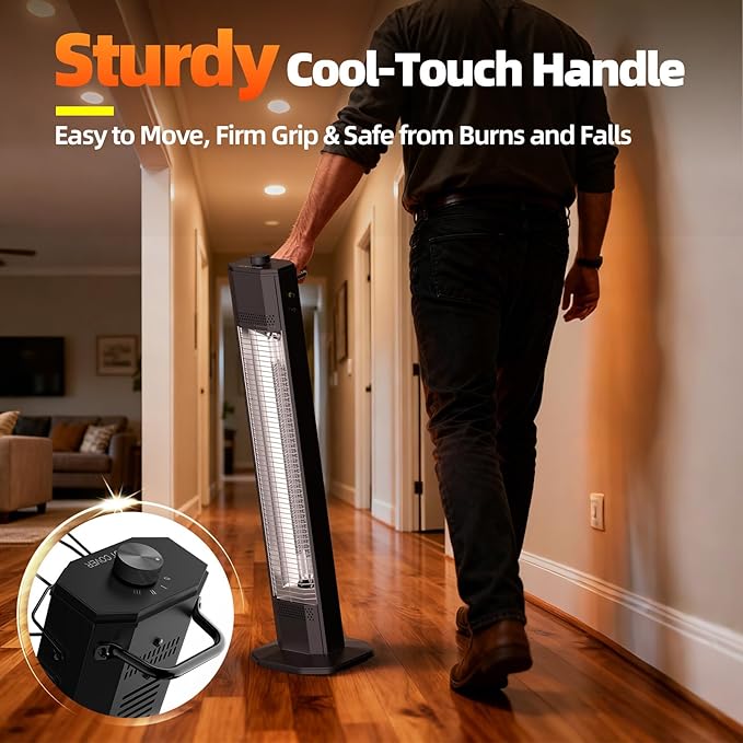 Outdoor Electric Patio Heater, Haimmy 34- inch Outdoor Electric Patio Heater, 1500W Instant Heating, 3 Heat Levels, Tip-Over & Overheat Protection, IPX5 Waterproof Portable Garage Heater Porch Indoor
