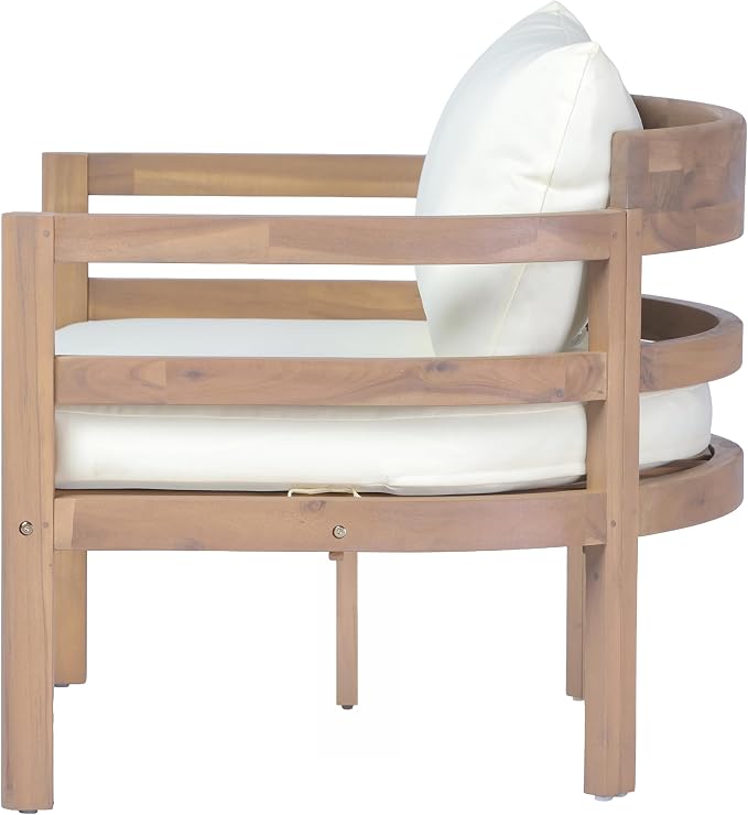 Christopher Knight Home Alger 5-Seater Patio Furniture Set with Removable Cushion, 4 Piece Outdoor Acacia Wood Conversation Set, Wooden Outdoor Sectional Sofa Set with Coffee Table, Light Teak+Beige