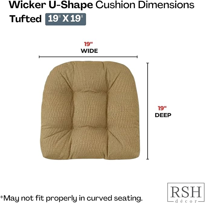 RSH DECOR: Sunbrella Tufted Wicker U-Shape Cushions Set of 2 | 19” x 19” | Outdoor Seat Cushions for Patio Furniture| Crafted with Sunbrella Performance Fabric | Made in USA (Sailcloth Sienna Tan)
