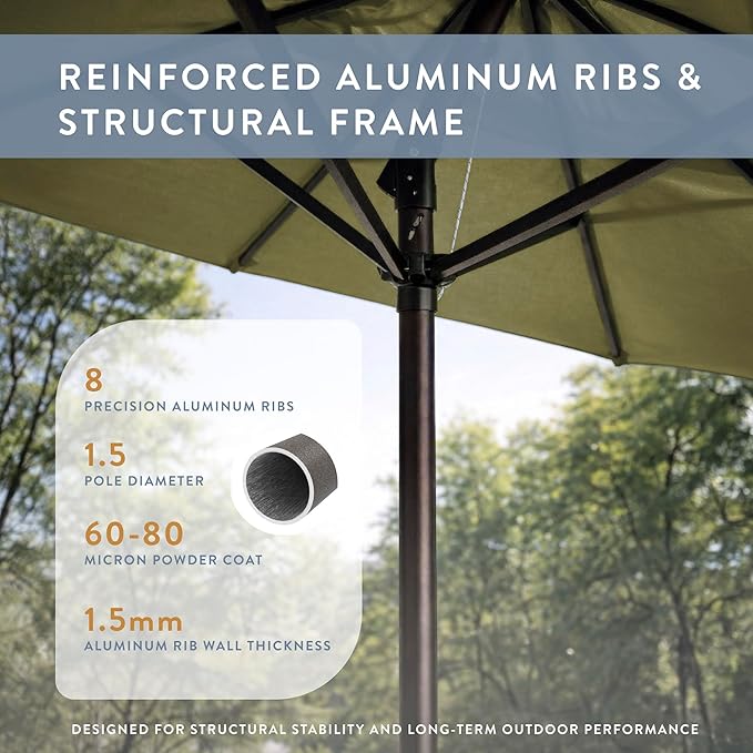 California Umbrella 12-Year Protection 9-Ft Outdoor Patio Umbrella, Sunbrella Fade-Resistant Fabric, Auto-Tilt, Heavy Duty Aluminum Frame, 8 Reinforced Ribs for Pool or Deck, Bronze Pole, Spectrum Cilantro