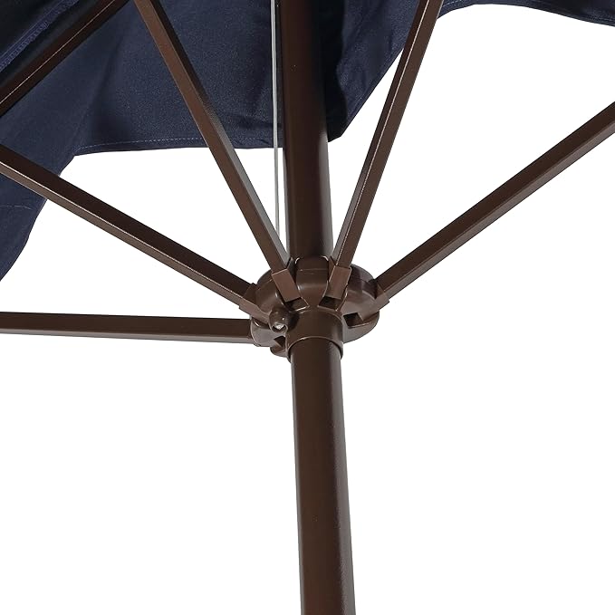 JONATHAN Y Sidney Coastal 9 ft. Navy Half Umbrella for Outdoor Patio, Space-Saving Rectangular Wall Sun Shade with Crank Lift, UV Protection for Balcony, Deck, Dark Brown Pole UMB1200C
