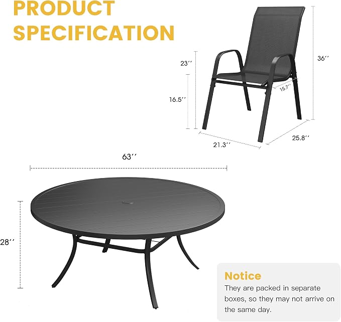 VICLLAX Outdoor Dining Set for 10, All Weather Metal 11 Pieces Patio Set-63 Round Outdoor Table and Stackable Chairs for Lawn Garden and Backyard, Black Tabletop